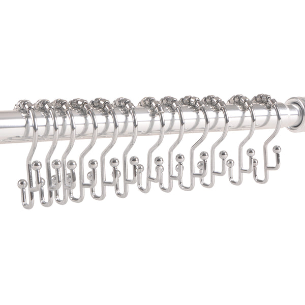 Loft97 HK3SS Shower Hooks - Double Shower Curtain Rings for Bathroom - Rust Resistant Shower Curtain Hooks for Shower Curtain or Liner -  Double Roller Shower Curtain Hooks - Set of 12, Polished Chrome