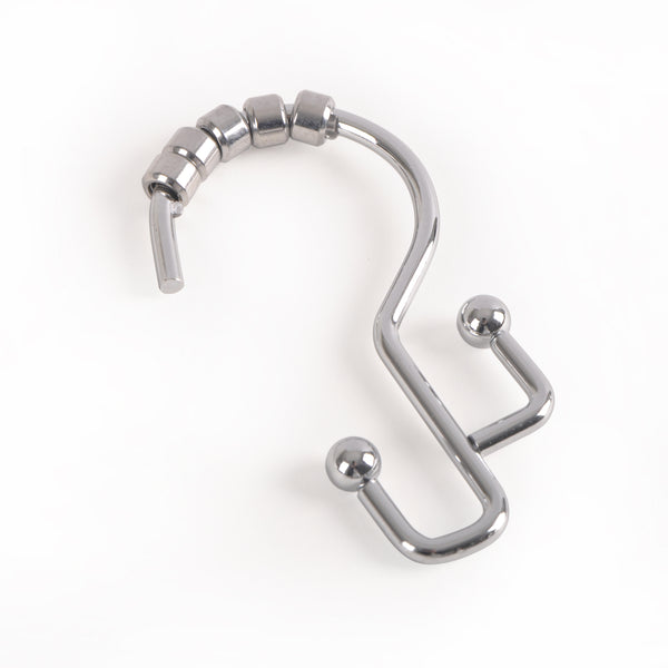 Loft97 HK3SS Shower Hooks - Double Shower Curtain Rings for Bathroom - Rust Resistant Shower Curtain Hooks for Shower Curtain or Liner -  Double Roller Shower Curtain Hooks - Set of 12, Polished Chrome