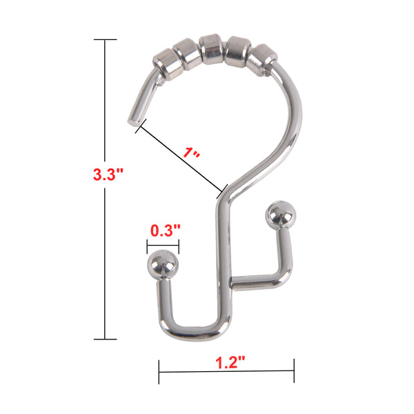 Loft97 HK3SS Shower Hooks - Double Shower Curtain Rings for Bathroom - Rust Resistant Shower Curtain Hooks for Shower Curtain or Liner -  Double Roller Shower Curtain Hooks - Set of 12, Polished Chrome