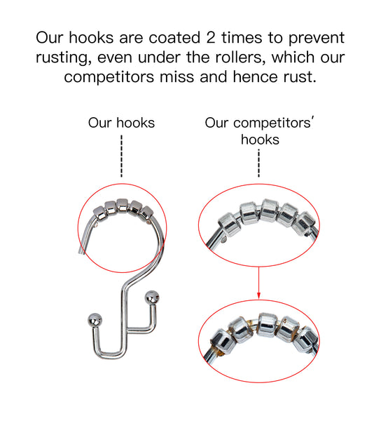 Loft97 HK3SS Shower Hooks - Double Shower Curtain Rings for Bathroom - Rust Resistant Shower Curtain Hooks for Shower Curtain or Liner -  Double Roller Shower Curtain Hooks - Set of 12, Polished Chrome
