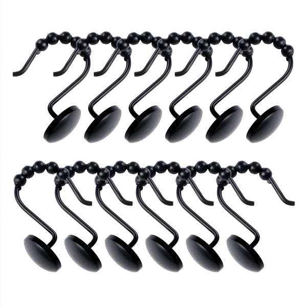Loft97 HK6XX Shower Hooks - Shower Curtain Rings for Bathroom - Rust Resistant Roller Shower Curtain Hooks for Shower Curtain or Liner - Set of 12
