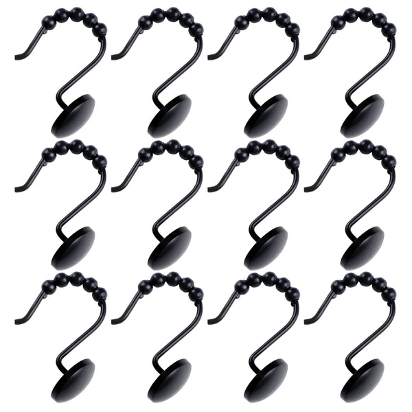 Loft97 HK6XX Shower Hooks - Shower Curtain Rings for Bathroom - Rust Resistant Roller Shower Curtain Hooks for Shower Curtain or Liner - Set of 12