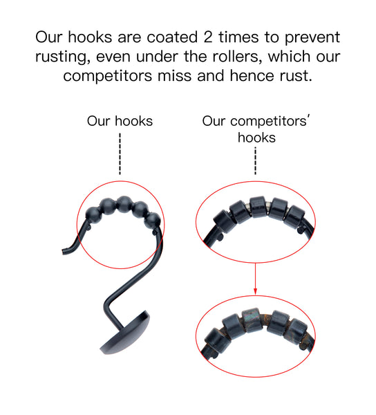 Loft97 HK6XX Shower Hooks - Shower Curtain Rings for Bathroom - Rust Resistant Roller Shower Curtain Hooks for Shower Curtain or Liner - Set of 12