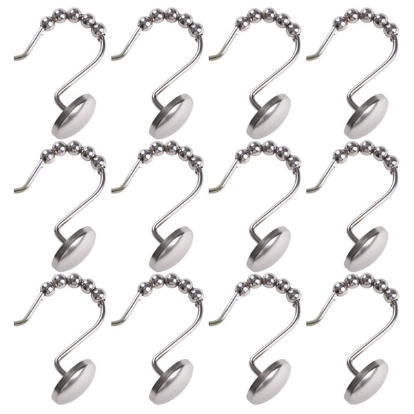 Loft97 HK6XX Shower Hooks - Shower Curtain Rings for Bathroom - Rust Resistant Roller Shower Curtain Hooks for Shower Curtain or Liner - Set of 12
