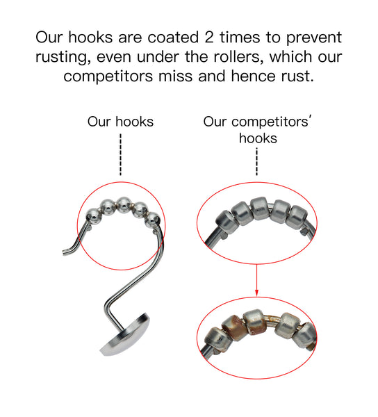 Loft97 HK6XX Shower Hooks - Shower Curtain Rings for Bathroom - Rust Resistant Roller Shower Curtain Hooks for Shower Curtain or Liner - Set of 12