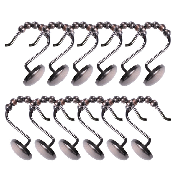 Loft97 HK6XX Shower Hooks - Shower Curtain Rings for Bathroom - Rust Resistant Roller Shower Curtain Hooks for Shower Curtain or Liner - Set of 12