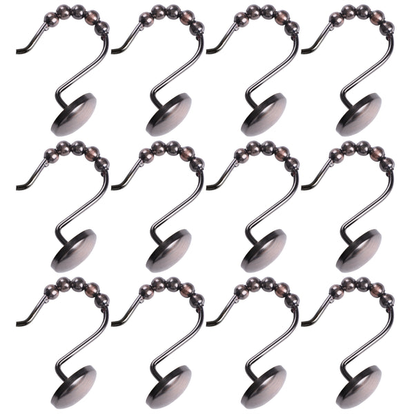 Loft97 HK6XX Shower Hooks - Shower Curtain Rings for Bathroom - Rust Resistant Roller Shower Curtain Hooks for Shower Curtain or Liner - Set of 12