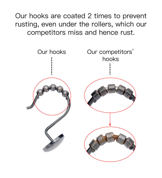 Loft97 HK6XX Shower Hooks - Shower Curtain Rings for Bathroom - Rust Resistant Roller Shower Curtain Hooks for Shower Curtain or Liner - Set of 12