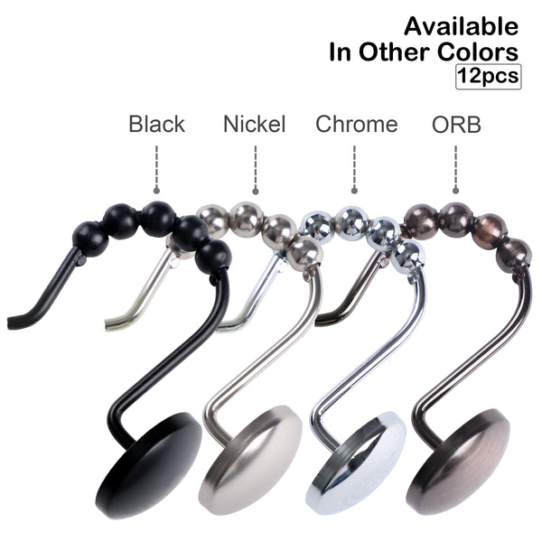 Loft97 HK6XX Shower Hooks - Shower Curtain Rings for Bathroom - Rust Resistant Roller Shower Curtain Hooks for Shower Curtain or Liner - Set of 12