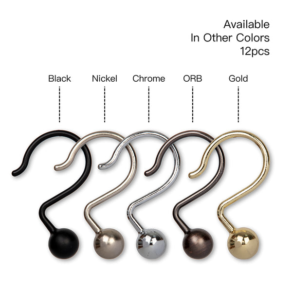 Loft97 HK7XX  Shower Hooks - Shower Curtain Rings for Bathroom - Rust Proof Shower Curtain Hooks for Shower Curtain or Liner - Set of 12 - Chrome/Brushed Nickel/ORB/Black/Gold
