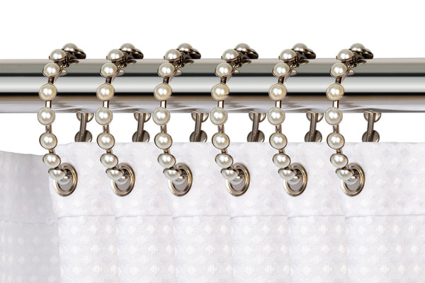 Loft97 HK8BN Shower Curtain Rings - Metal Circle Clips For Shower Curtains, Bathroom Drapes Or Liner, Rust Resistant Shower Curtain Rings For Bathroom Curtain Rod Or Shower Pole - Set Of 12, Brushed Nickel