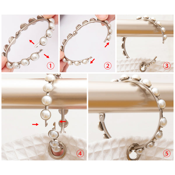 Loft97 HK8BN Shower Curtain Rings - Metal Circle Clips For Shower Curtains, Bathroom Drapes Or Liner, Rust Resistant Shower Curtain Rings For Bathroom Curtain Rod Or Shower Pole - Set Of 12, Brushed Nickel