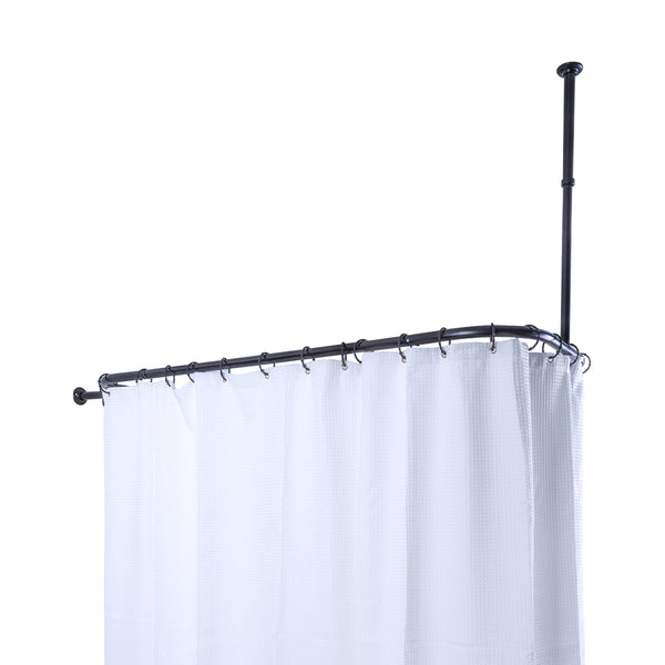 Loft97 HP10XX Rustproof Wall Mounted Aluminum Hoop Oval Shower Rod With Ceiling Support for Free Standing Clawfoot Tub, 54 Inch Extra Large Size by 26 Inch, with White Shower Curtain 180x70 inch
