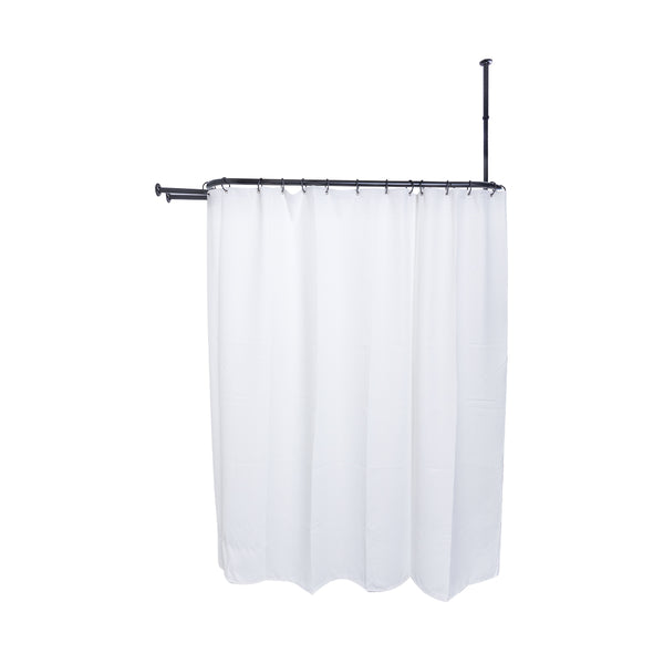 Loft97 HP9XX Rustproof Wall Mounted Aluminum Hoop Shower Rod With Ceiling Support for Clawfoot Tub, 45.7 Inch Size by 22 Inch, with White Shower Curtain 180x70 inch