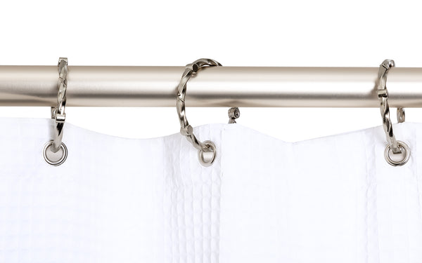 Loft97 HP9XX Rustproof Wall Mounted Aluminum Hoop Shower Rod With Ceiling Support for Clawfoot Tub, 45.7 Inch Size by 22 Inch, with White Shower Curtain 180x70 inch
