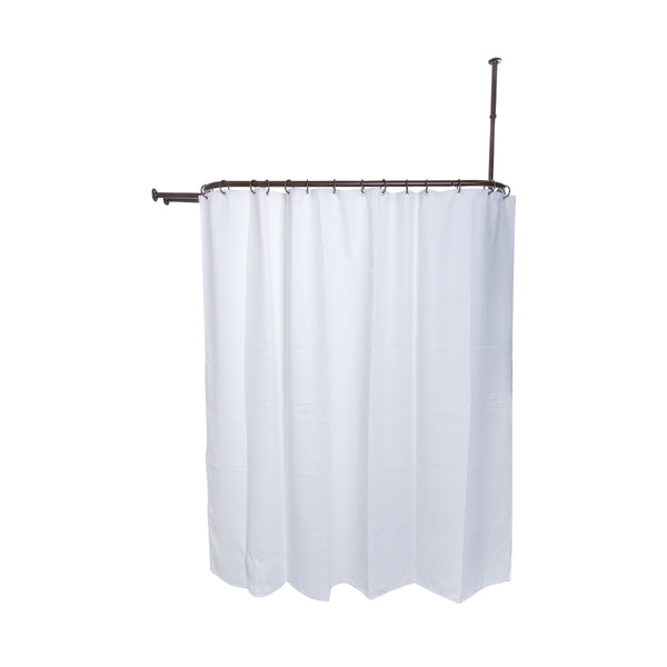 Loft97 HP9XX Rustproof Wall Mounted Aluminum Hoop Shower Rod With Ceiling Support for Clawfoot Tub, 45.7 Inch Size by 22 Inch, with White Shower Curtain 180x70 inch