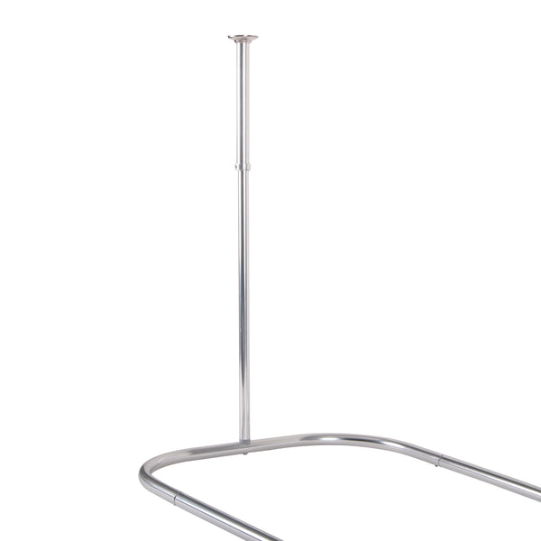 Loft97 HP9XX Rustproof Wall Mounted Aluminum Hoop Shower Rod With Ceiling Support for Clawfoot Tub, 45.7 Inch Size by 22 Inch, with White Shower Curtain 180x70 inch
