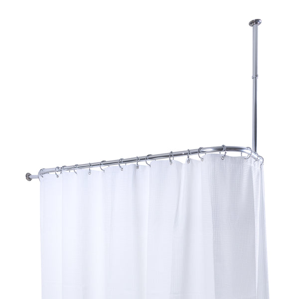 Loft97 HP9XX Rustproof Wall Mounted Aluminum Hoop Shower Rod With Ceiling Support for Clawfoot Tub, 45.7 Inch Size by 22 Inch, with White Shower Curtain 180x70 inch
