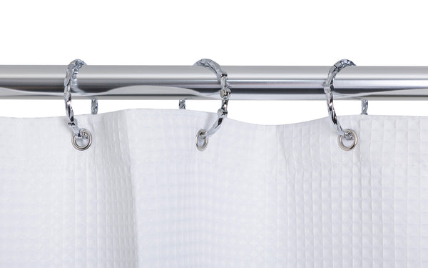 Loft97 HP9XX Rustproof Wall Mounted Aluminum Hoop Shower Rod With Ceiling Support for Clawfoot Tub, 45.7 Inch Size by 22 Inch, with White Shower Curtain 180x70 inch