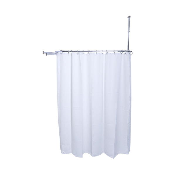 Loft97 HP9XX Rustproof Wall Mounted Aluminum Hoop Shower Rod With Ceiling Support for Clawfoot Tub, 45.7 Inch Size by 22 Inch, with White Shower Curtain 180x70 inch