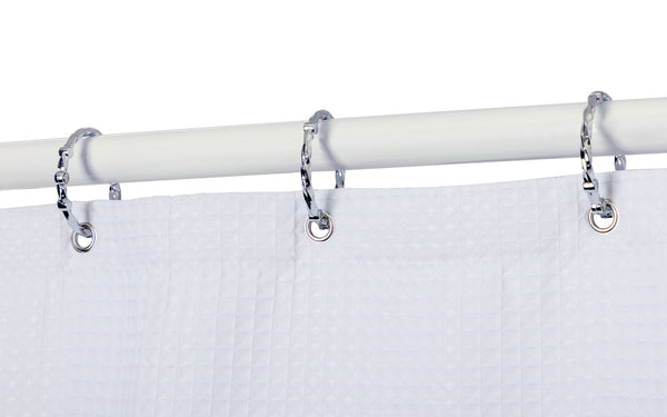 Loft97 HP9XX Rustproof Wall Mounted Aluminum Hoop Shower Rod With Ceiling Support for Clawfoot Tub, 45.7 Inch Size by 22 Inch, with White Shower Curtain 180x70 inch