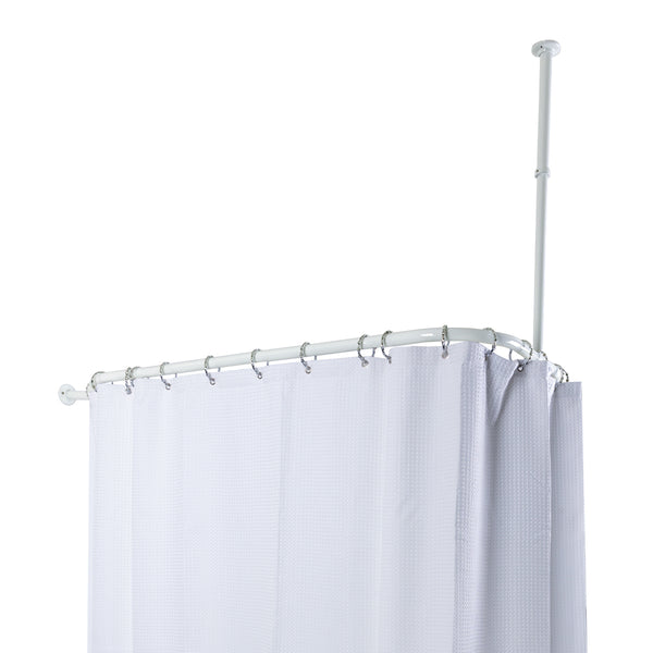 Loft97 HP9XX Rustproof Wall Mounted Aluminum Hoop Shower Rod With Ceiling Support for Clawfoot Tub, 45.7 Inch Size by 22 Inch, with White Shower Curtain 180x70 inch