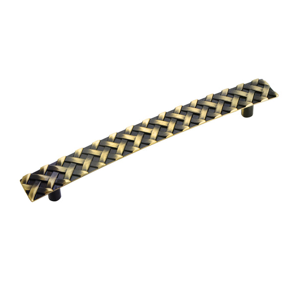 Loft97 HW256PLAB021 Basket Weave Pull Handle - Decorative Cabinet Drop Pull Handles for Cabinets and Drawers - Vintage Cabinet Hardware with Hand Finished Antique Brass - Metal Drawer Pull Handle, 5.0" Center to Center