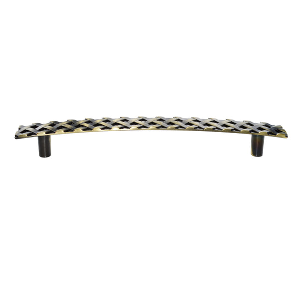Loft97 HW256PLAB021 Basket Weave Pull Handle - Decorative Cabinet Drop Pull Handles for Cabinets and Drawers - Vintage Cabinet Hardware with Hand Finished Antique Brass - Metal Drawer Pull Handle, 5.0" Center to Center