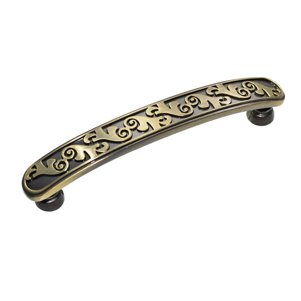 Loft97 HW265PLAB021 Roma Pull Handle - Decorative Cabinet Drop Pull Handles for Cabinets and Drawers - Vintage Cabinet Hardware with Hand Finished Antique Brass - Metal Drawer Pull Handle, 3.8" Center to Center