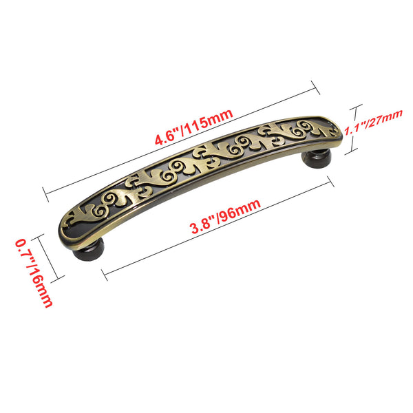 Loft97 HW265PLAB021 Roma Pull Handle - Decorative Cabinet Drop Pull Handles for Cabinets and Drawers - Vintage Cabinet Hardware with Hand Finished Antique Brass - Metal Drawer Pull Handle, 3.8" Center to Center
