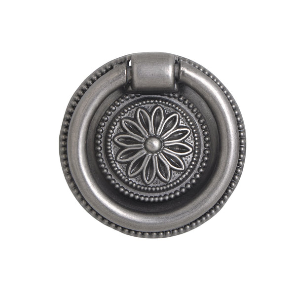 Loft97 HW279PLPT011 Medici Cabinet Ring Pull Knob - Decorative Cabinet Drop Pull Knobs for Cabinets and Drawers - Vintage Cabinet Hardware with Hand Finished Pewter  - Metal Drawer Pull Knobs 1 5/8"