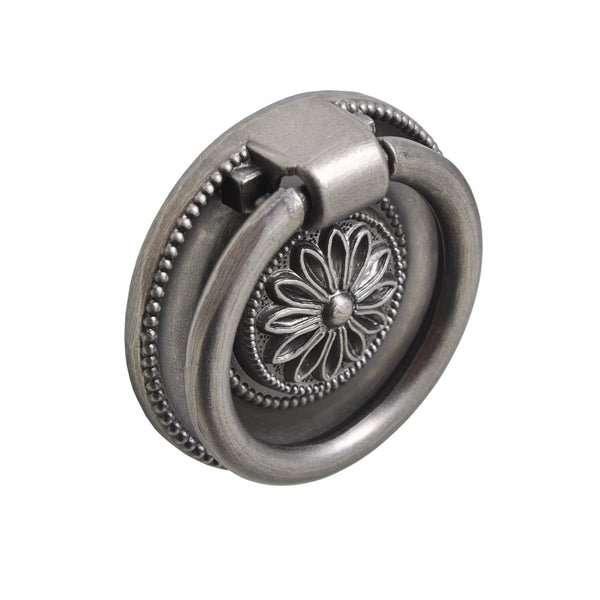 Loft97 HW279PLPT011 Medici Cabinet Ring Pull Knob - Decorative Cabinet Drop Pull Knobs for Cabinets and Drawers - Vintage Cabinet Hardware with Hand Finished Pewter  - Metal Drawer Pull Knobs 1 5/8"