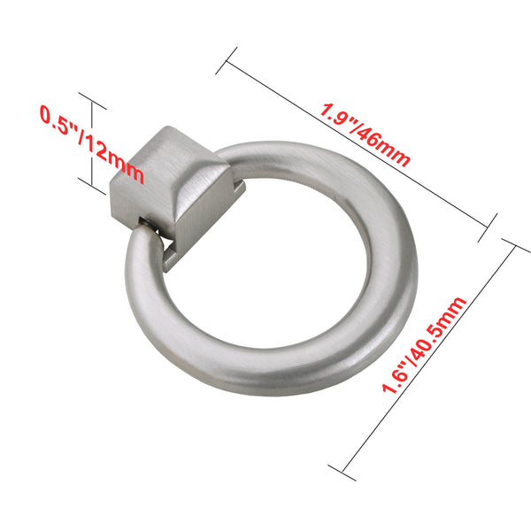 Loft97 HW280PLBN021 Anello Cabinet Ring Pull Knob - Decorative Cabinet Drop Pull Knobs for Cabinets and Drawers - Vintage Cabinet Hardware with Hand Finished Brushed Nickel - Metal Drawer Pull Knobs 1.6"