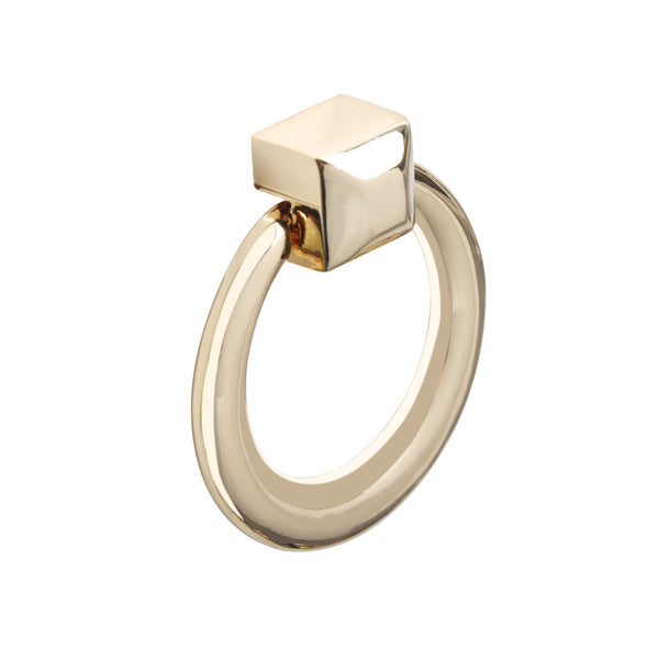 Loft97 Anello Cabinet Ring Pull Knob - Decorative Cabinet Drop Pull Knobs for Cabinets and Drawers - Vintage Cabinet Hardware with Hand - Metal Drawer Pull Knobs 1.6", Polished Gold