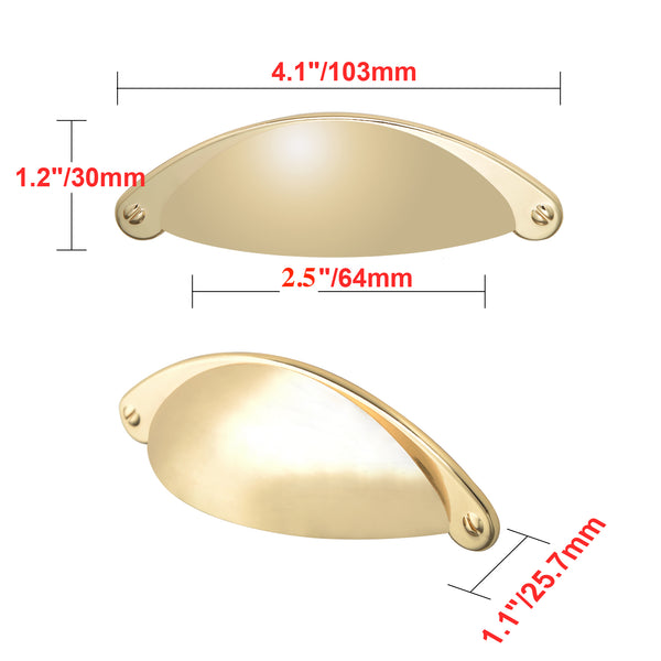 Loft97 HW300PLGD021 Elgin Bin Pull Handle - Decorative Cabinet Drop Pull Handles for Cabinets and Drawers - Vintage Cabinet Hardware with Hand Finished Polished Gold - Metal Drawer Pull Handle, 2.5" Center to Center