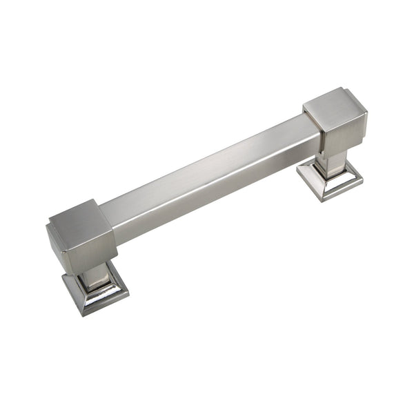 Loft97 HW302PLBN021 Brett Pull Handle - Decorative Cabinet Drop Pull Handles for Cabinets and Drawers - Vintage Cabinet Hardware with Hand Finished Brushed Nickel - Metal Drawer Pull Handle, 3.78" Center to Center