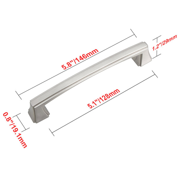 Loft97 HW303PLBN021 Brett Pull Handle - Decorative Cabinet Drop Pull Handles for Cabinets and Drawers - Vintage Cabinet Hardware with Hand Finished Brushed Nickel - Metal Drawer Pull Handle, 5.0" Center to Center