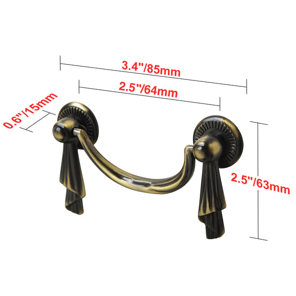 Loft97 HW310PLAB021 Lauren Pull Handle - Decorative Cabinet Drop Pull Handles for Cabinets and Drawers - Vintage Cabinet Hardware with Hand Finished Antique Brass - Metal Drawer Pull Handle, 2.5" Center to Center