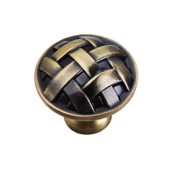 Loft97 HW328PLAB021 Basket Weave Cabinet Knob, 1.2" Diameter, Antique Brass