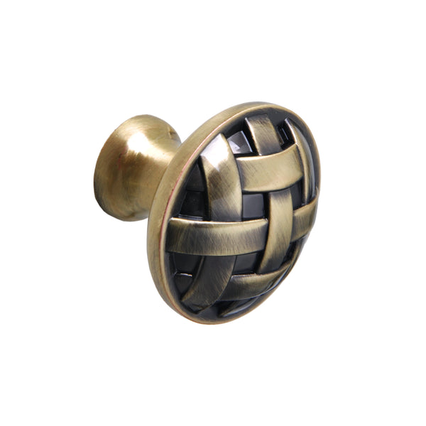 Loft97 HW328PLAB021 Basket Weave Cabinet Knob, 1.2" Diameter, Antique Brass