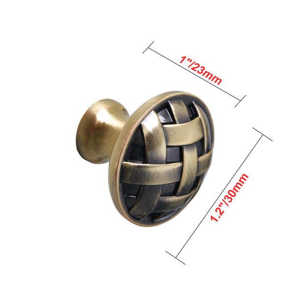 Loft97 HW328PLAB021 Basket Weave Cabinet Knob, 1.2" Diameter, Antique Brass