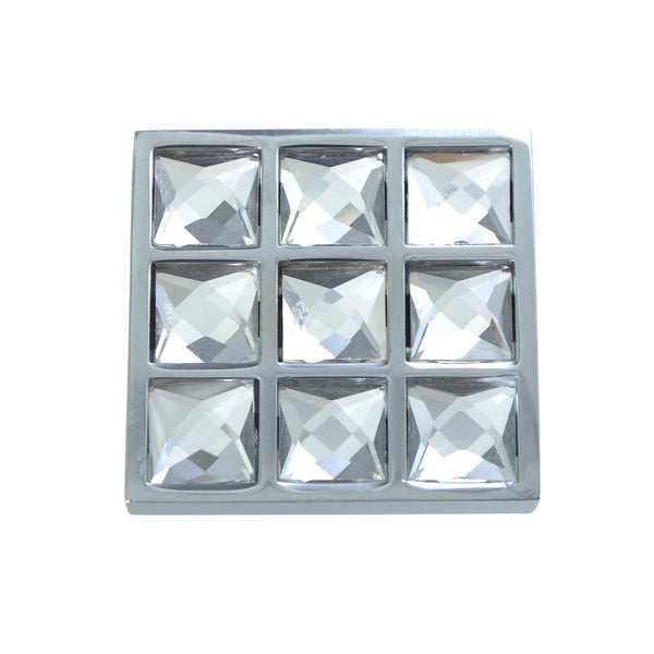 Loft97 HW337PLCH021 Gleam Grid 9 Crystal Cabinet Ring Pull Knob - Decorative Cabinet Drop Pull Knobs for Cabinets and Drawers - Vintage Cabinet Hardware with Hand Finished Polished Chrome - Metal Drawer Pull Knobs 1.5"