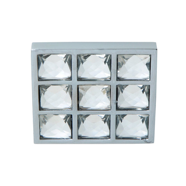 Loft97 HW337PLCH021 Gleam Grid 9 Crystal Cabinet Ring Pull Knob - Decorative Cabinet Drop Pull Knobs for Cabinets and Drawers - Vintage Cabinet Hardware with Hand Finished Polished Chrome - Metal Drawer Pull Knobs 1.5"