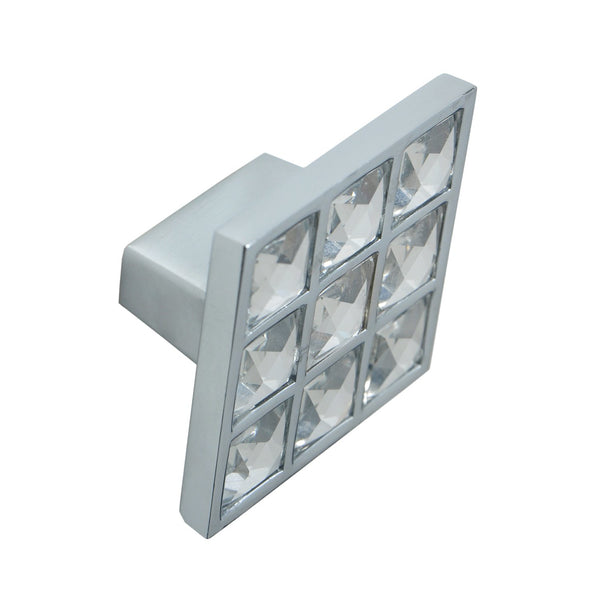 Loft97 HW337PLCH021 Gleam Grid 9 Crystal Cabinet Ring Pull Knob - Decorative Cabinet Drop Pull Knobs for Cabinets and Drawers - Vintage Cabinet Hardware with Hand Finished Polished Chrome - Metal Drawer Pull Knobs 1.5"