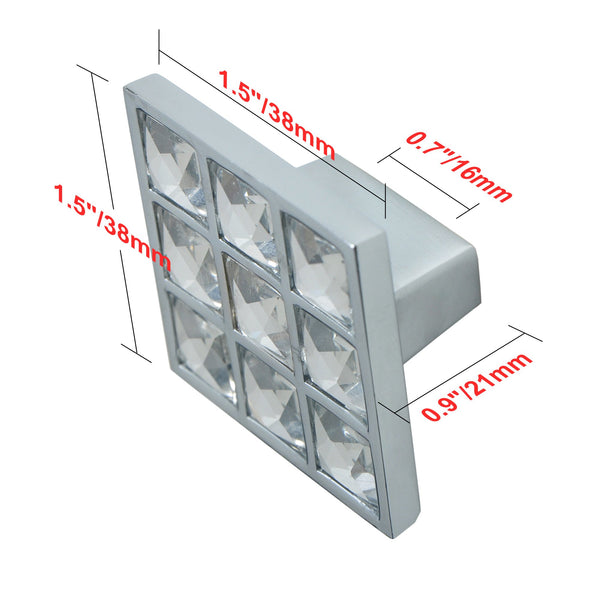 Loft97 HW337PLCH021 Gleam Grid 9 Crystal Cabinet Ring Pull Knob - Decorative Cabinet Drop Pull Knobs for Cabinets and Drawers - Vintage Cabinet Hardware with Hand Finished Polished Chrome - Metal Drawer Pull Knobs 1.5"