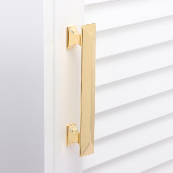 Loft97 HW347PLGD011 Tristan Pull Handle - Decorative Cabinet Drop Pull Handles for Cabinets and Drawers - Vintage Cabinet Hardware with Hand Finished Polished Gold - Metal Drawer Pull Handle, 3.75" Center to Center