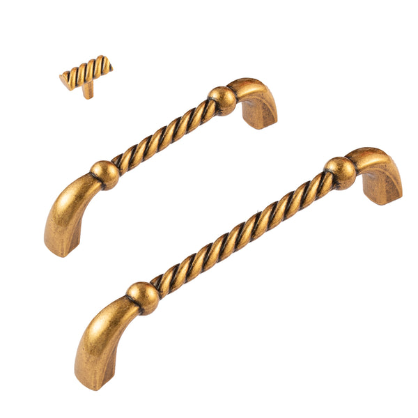 Loft97 HW439/440/441EB Naples Pull Handle/Knob - Decorative Cabinet Drop Pull Handles/Knobs for Cabinets and Drawers - Vintage Cabinet Hardware with Hand Finished Antique European Brass - Metal Drawer Pull Handle/Knob, knob/3.75"/5" center to center