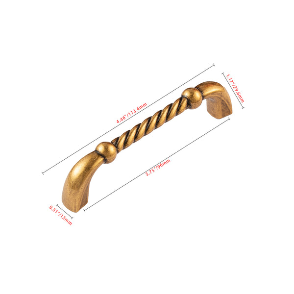 Loft97 HW439/440/441EB Naples Pull Handle/Knob - Decorative Cabinet Drop Pull Handles/Knobs for Cabinets and Drawers - Vintage Cabinet Hardware with Hand Finished Antique European Brass - Metal Drawer Pull Handle/Knob, knob/3.75"/5" center to center