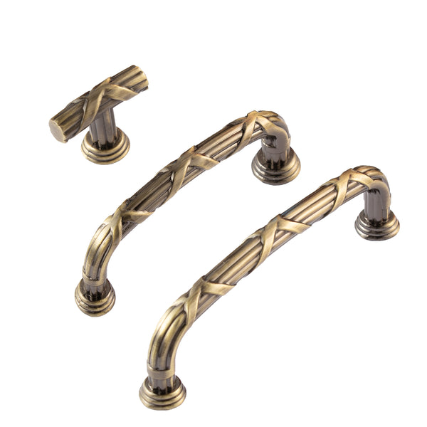 Loft97 HW442/3/4AB Riga Pull Handle/Knob - Decorative Cabinet Drop Pull Handles/Knobs for Cabinets and Drawers - Vintage Cabinet Hardware with Hand Finished Antique Brass - Metal Drawer Pull Handle/Knob, knob/3.75"/5" center to center