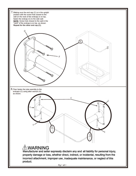Loft97 LR1BN Rustproof Wall Mounted 68x28in L-Shaped Corner Shower Rod, Nickel